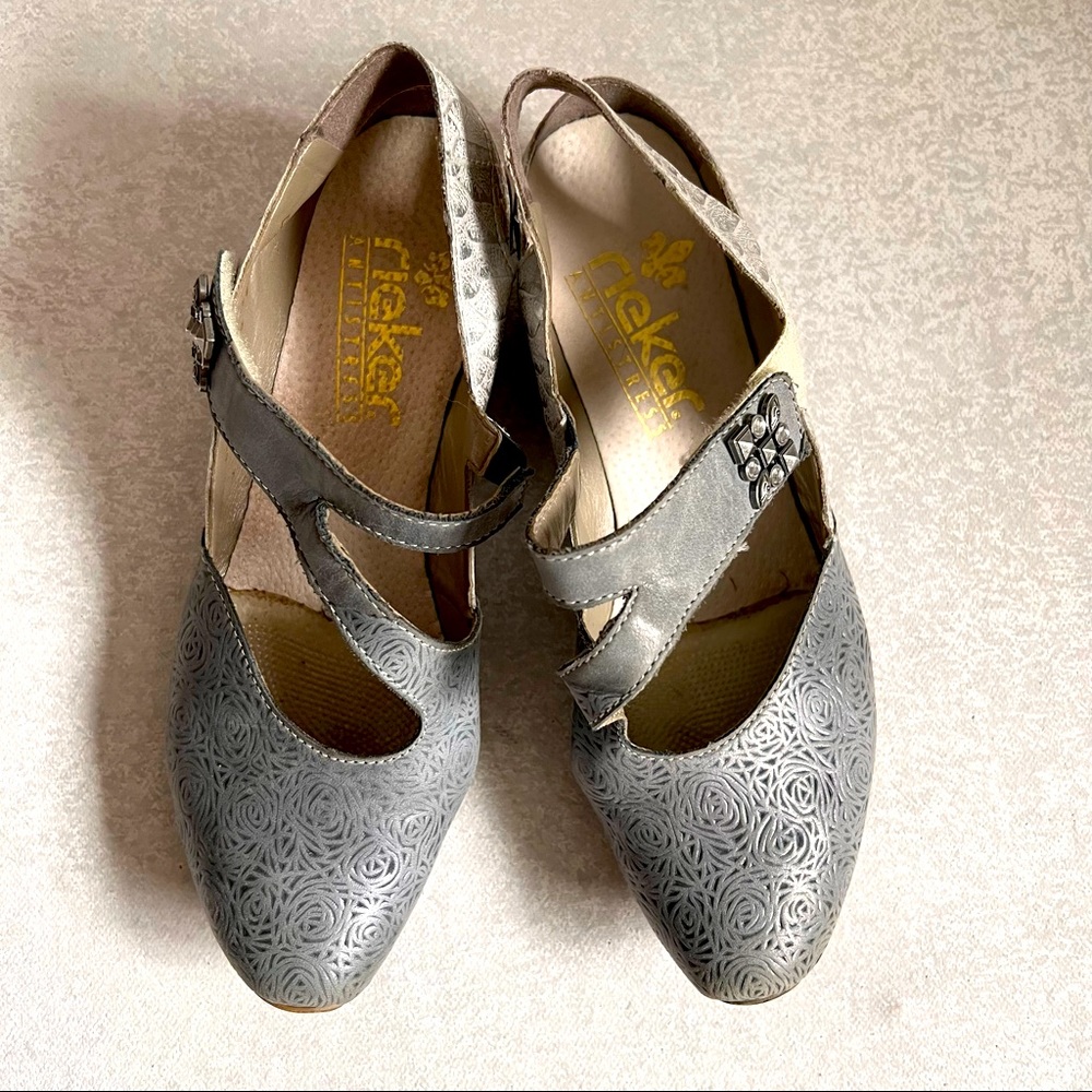 RIEKER Silver Leather Heels